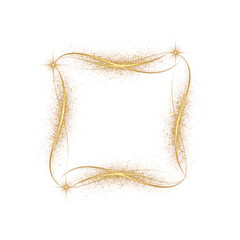 A glowing abstract square frame with golden light effects, transparent background