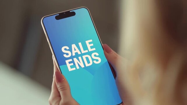 Digital countdown timer on smartphone screen ending with SALE ENDS message for online shopping urgency