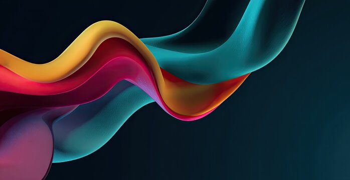 Abstract flowing ribbons of vibrant colors against a dark background, creating dynamic movement - Powered by Adobe