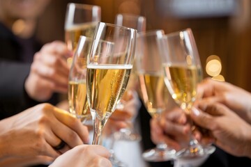 Cheers! Group of Friends Toasting with Champagne Glasses