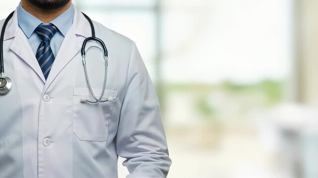 A shot of a male doctor pointing out something off-screen, pointing his finger to convey an important message or draw attention to something.