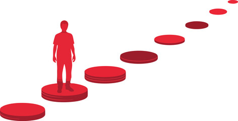 Ascending Steps Path to Success with a Silhouette on Circular Platforms