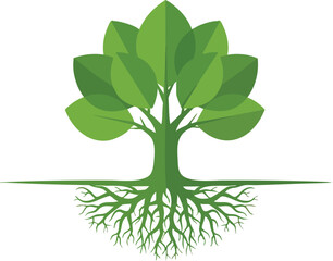 Abstract Tree of Life Green Foliage and Root System Illustration
