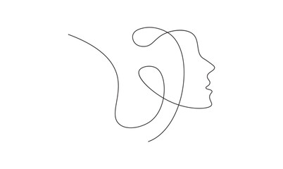 Elegant Woman Face One Line Drawing Illustration Minimalist Continuous Line Art Portrait