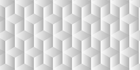 Fototapeta premium Abstract square gradient white cubic square shape backdrop texture. cube geometric wall and floor vector diamond hexagon triangle wallpaper background. 