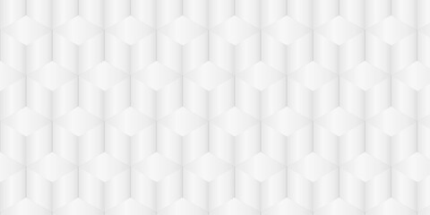 Fototapeta premium Abstract square gradient white cubic square shape backdrop texture. cube geometric wall and floor vector diamond hexagon triangle wallpaper background. 