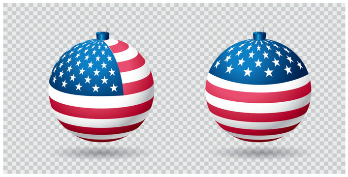 Christmas USA. Christmas vector illustration elements with two USA balls