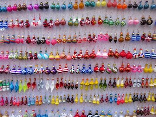 traditional mexican colorful handmade glass christmas ornament earrings