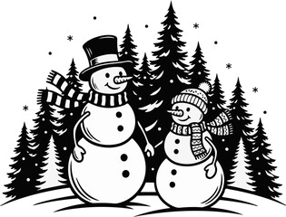 Winter Snowman Couple Silhouette