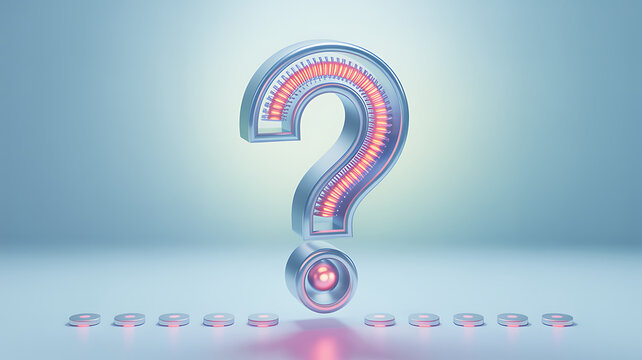 Shiny question mark with orange interior and glowing circles below it