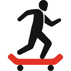 Black Silhouette Figure Riding a Red Skateboard on a White Background Representing a Sport and Activity Concept