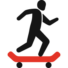 Black Silhouette of a Person Riding a Red Skateboard on a Transparent Background