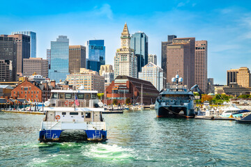 Boston, USA. Boston harbor and scenic waterfront view.
