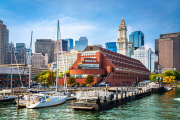 Boston, USA. Boston harbor and scenic waterfront view.