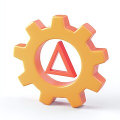 Abstract 3D Illustration of Yellow Gear with Red Triangle Inside Symbolizing Modern Technology and Innovation