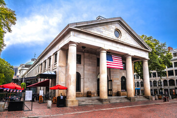 Boston, MA. Boston Market square and Faneuil Hall Marketplace view.