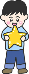 Cute Boy Holding a Star &ndash; Hand Drawn Children Illustration for Kids Education, Nursery Posters and Storybooks