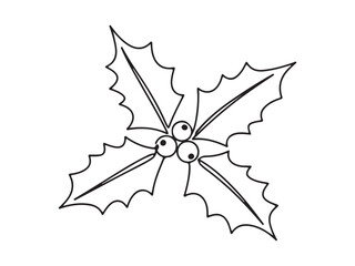 Graphic Black Outline Holly Sprig with Three Berries Design