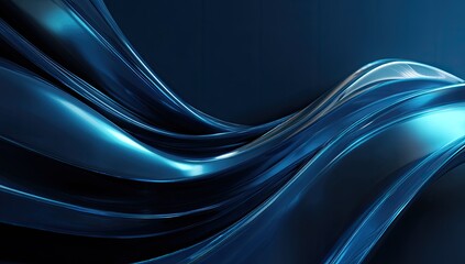 Fototapeta premium Abstract, fluid, flowing blue metallic ribbons against a dark blue background