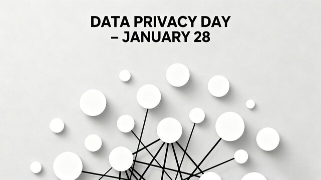 Network node elements, representing data privacy day, data association, and privacy protection concepts, are suitable for network security and privacy promotional materials.
