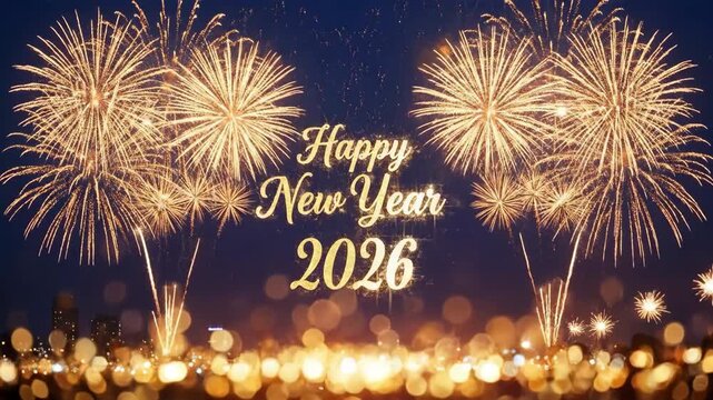 Happy New Year 2026 fireworks display celebrating a bright future and festive occasion