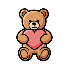 Obraz premium Teddy bear holding heart emblem, love and affection symbol in gift illustration