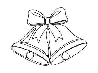 Elegant Minimalist Outline of Holiday Bells and Ribbon Bow