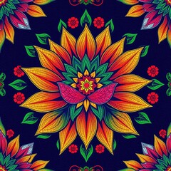 Lotus Pattern, Intricate Mandala Lotus Pattern Art: Traditional Indian Folk Design, Bohemian Floral Wallpaper and Detailed Ethnic Artwork