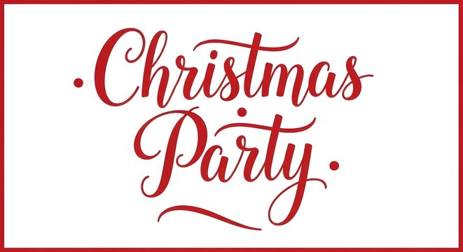 Christmas party elegant red script lettering with a festive border, ideal for holiday invitations, cards, and seasonal event designs, isolated on white background