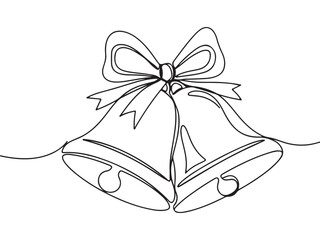 Minimalist Continuous Line Art of Two Holiday Bells and Ribbon Bow