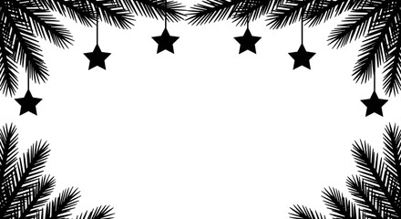 Minimalist Christmas tree border with hanging stars, holiday decoration and festive design for seasonal celebrations