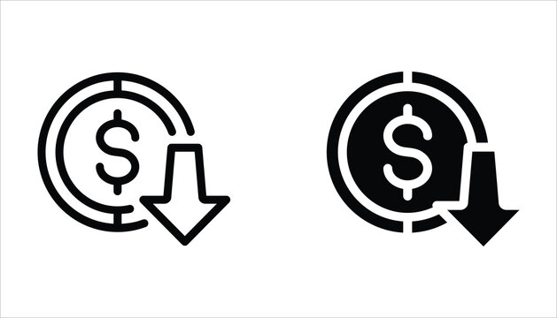 Cost reduction icon set. Price lower arrow. Vector illustration for web design. Isolated on white background.