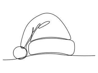 Minimalist Black and White Continuous Line Santa Hat Vector Illustration