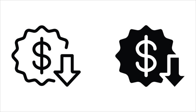 Cost reduction icon set. Dollar Down Icon. Vector illustration for web design. Isolated on white background.