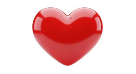 Glossy red heart symbol of love and romance isolated on transparent background