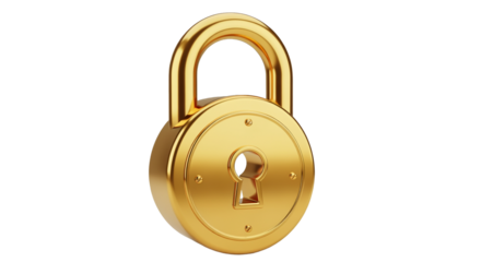 Golden padlock security and protection symbol isolated on transparent background