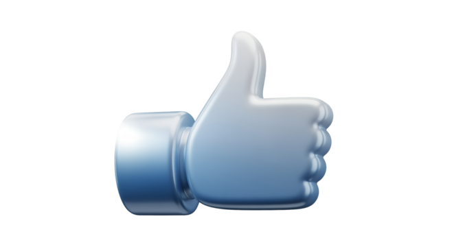 3d rendered blue thumbs up icon, approval symbol isolated on transparent background