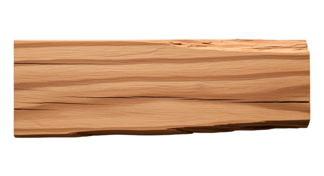 Piece of natural wood with visible grain isolated on transparent background - Powered by Adobe