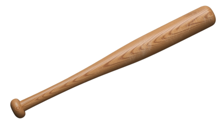 Wooden baseball bat, sports equipment, isolated on transparent background