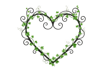 Elegant heart-shaped frame adorned with vibrant green ivy leaves