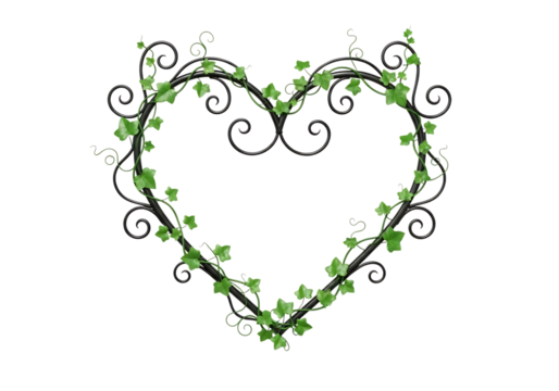 Elegant heart-shaped frame adorned with vibrant green ivy leaves