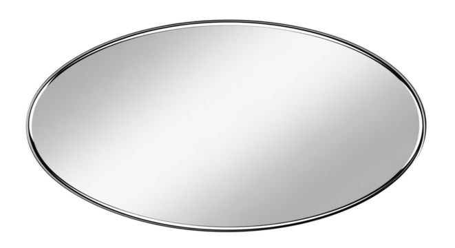 Oval mirror with a thin frame, isolated on transparent background