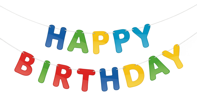 Vibrant happy birthday party banner decoration isolated on transparent background - Powered by Adobe