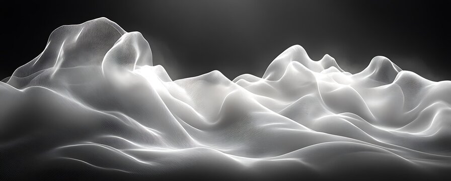 White Wireframe Landscape of Mountains on Black Background image photo