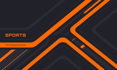 Black abstract horizontal banner with orange and gray lines, arrows and angles. Dark modern sporty bright futuristic horizontal abstract background. Vector illustration EPS10.