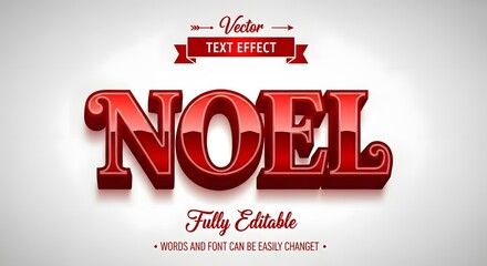 Red glossy noel text effect with a festive and elegant 3d design, perfect for christmas and holiday season greetings, banners, and decorative elements