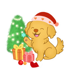 Cute Christmas Puppy with Tree
