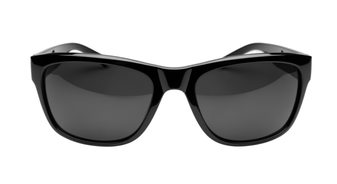 Black sunglasses with dark lenses, isolated on transparent background