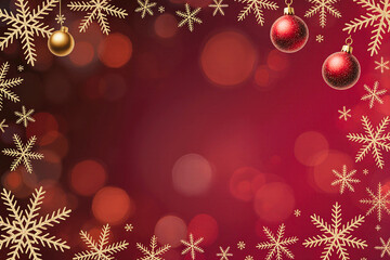 Festive red christmas border with snowflakes and ornaments
