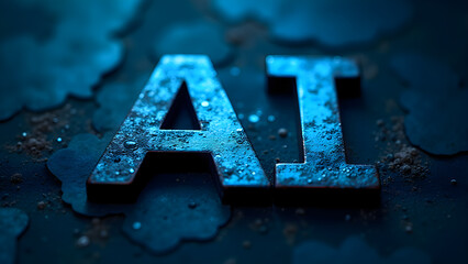 AI Artificial Intelligence Technology Concept: Close-Up of Metal Letters on Dark Blue Background, Digital Innovation & Future Tech